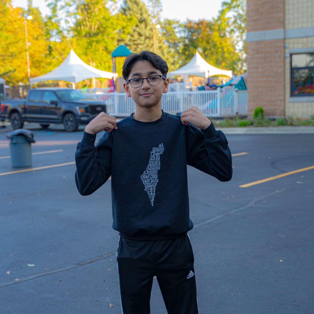 Palestine Crewneck Sweatshirt, Arabic City Map Design, Masjid Al Aqsa Back Print, Palestinian Quote, Charity Donation, Activist Apparel,